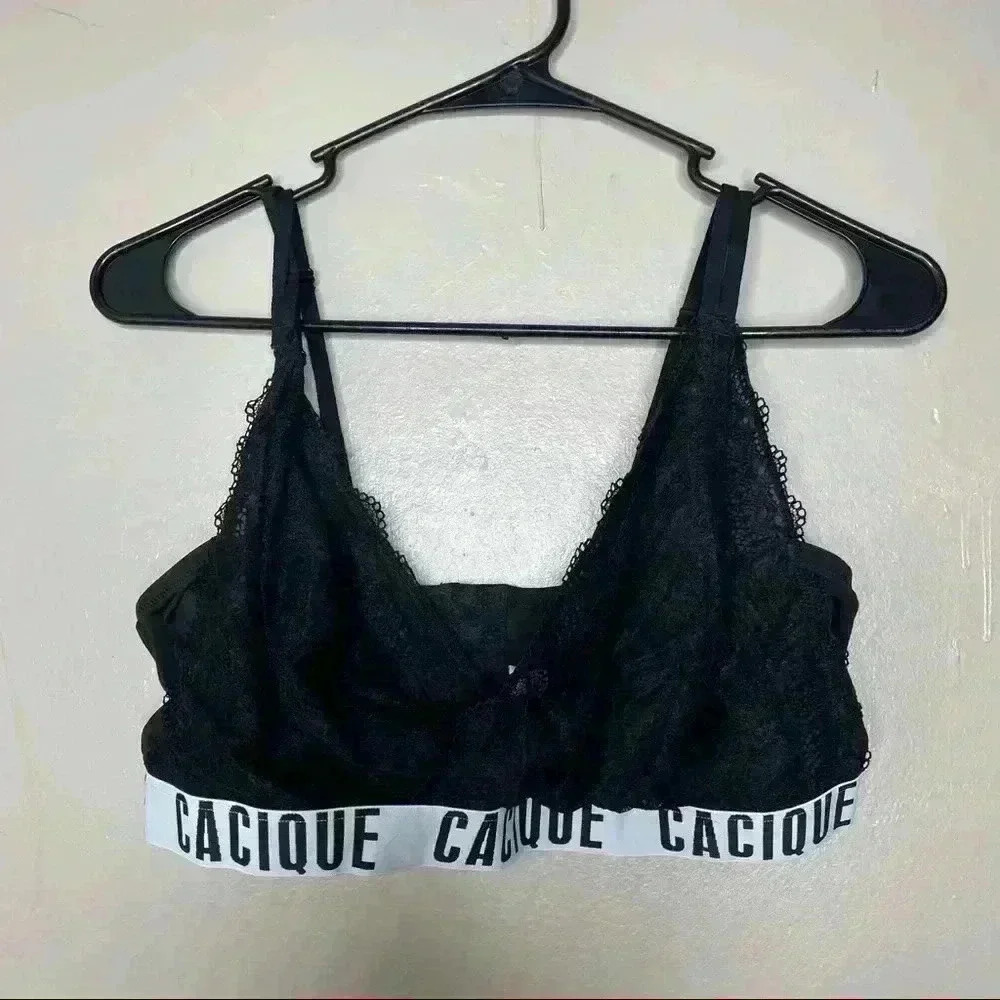 Cacique Black Lace Wireless Bra Sz 18/20